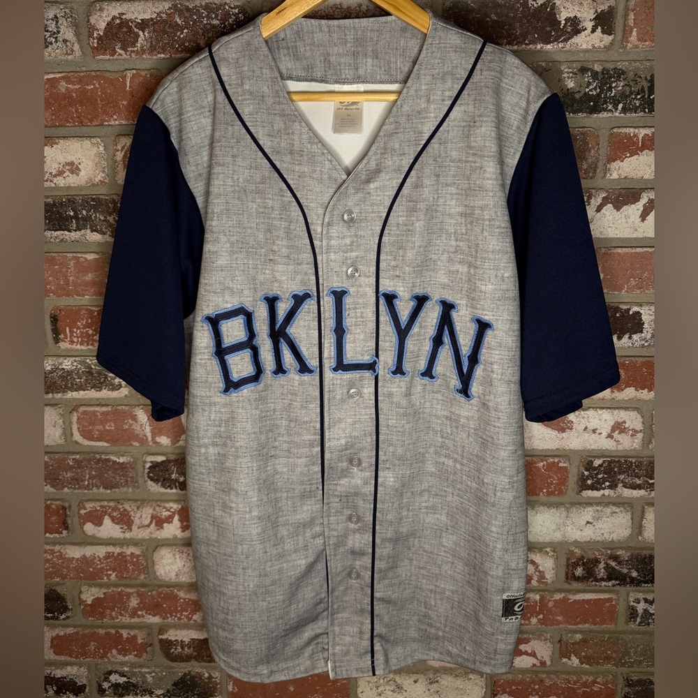 BKLYN Gray and Navy Baseball Jersey